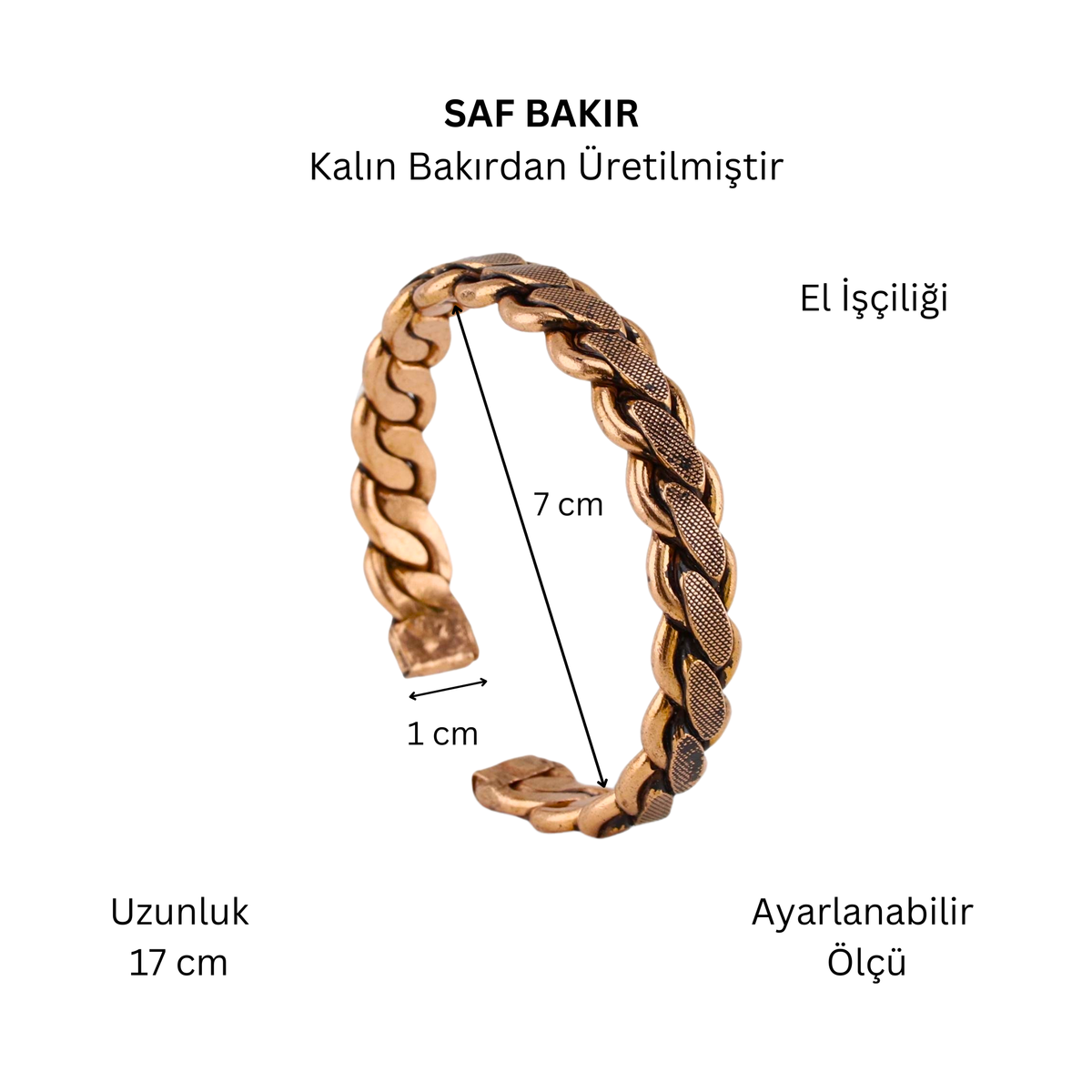 Bakır Bileklik Ayarlanabilir Ölçü Şık Burma Tasarım El İşçiliği
