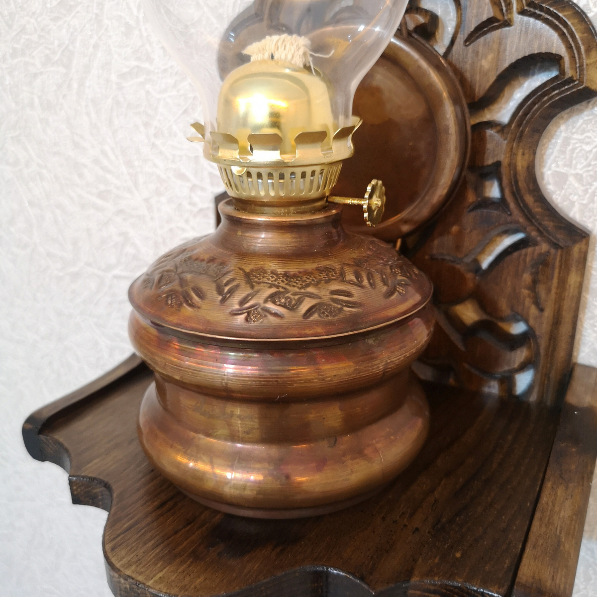 Saf Bakır Eskitme Gaz Lambası - Aynalı Duvar Aplik ve Masaüstü Nostaljik Bakır Kandil, Dekoratif Otantik Hediye