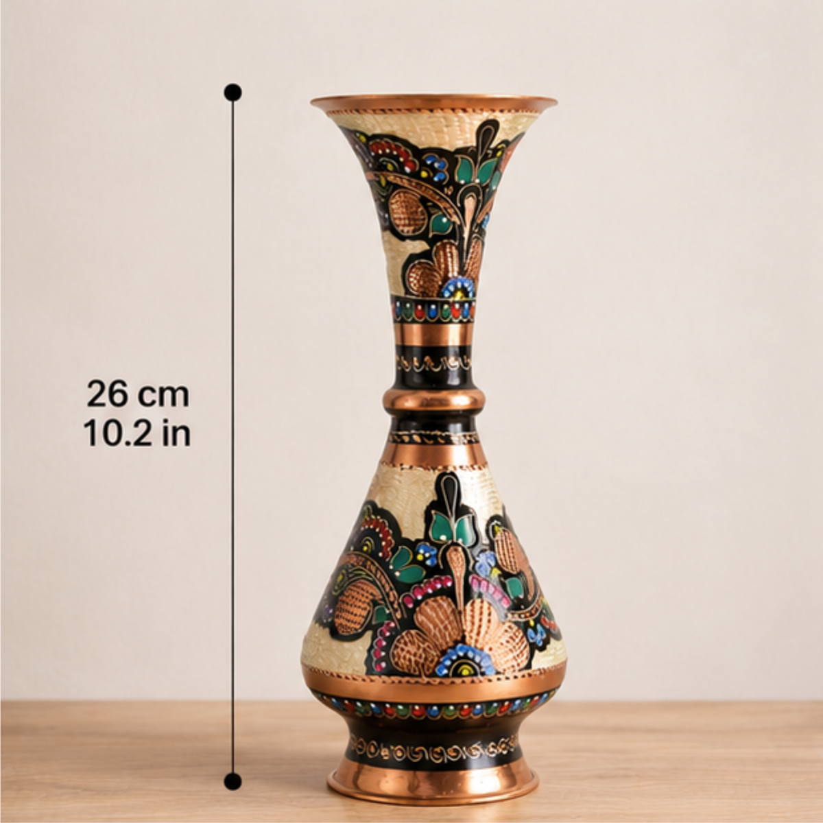 El Yapımı Saf Bakır Vazo (26 cm) - Otantik Sanat İşi Dekoratif Çiçek Vazosu & Özel Hediye