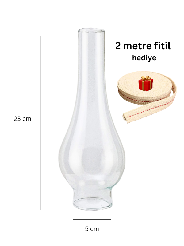 Gaz Lambası Camı ve 2 m Fitil - No 14 Kandil Bacası ve Fitil Seti