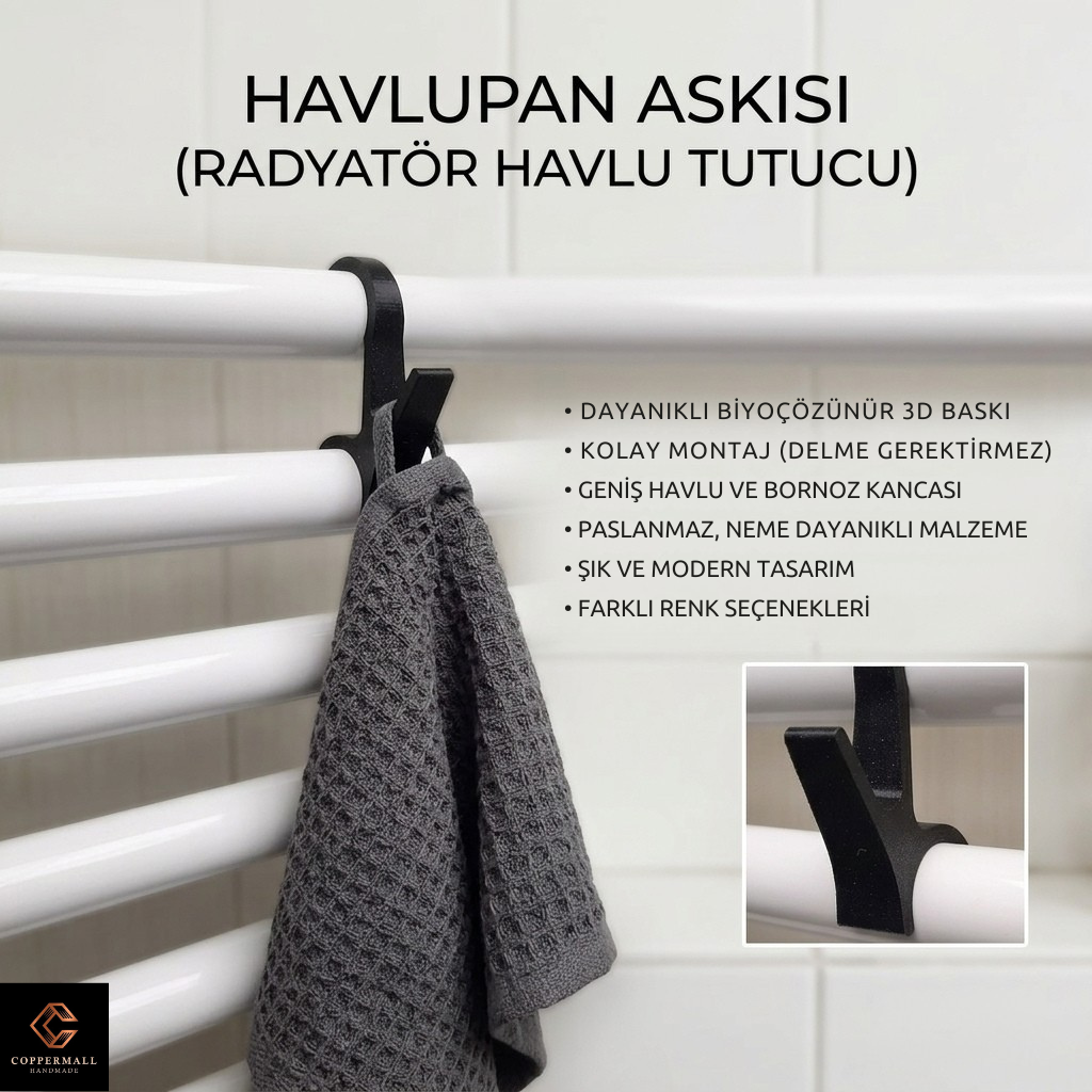Havlupan ve Radyatör Askısı (6 adet) - Havlu, Kıyafet ve Bornoz İçin Pratik Banyo Askılığı