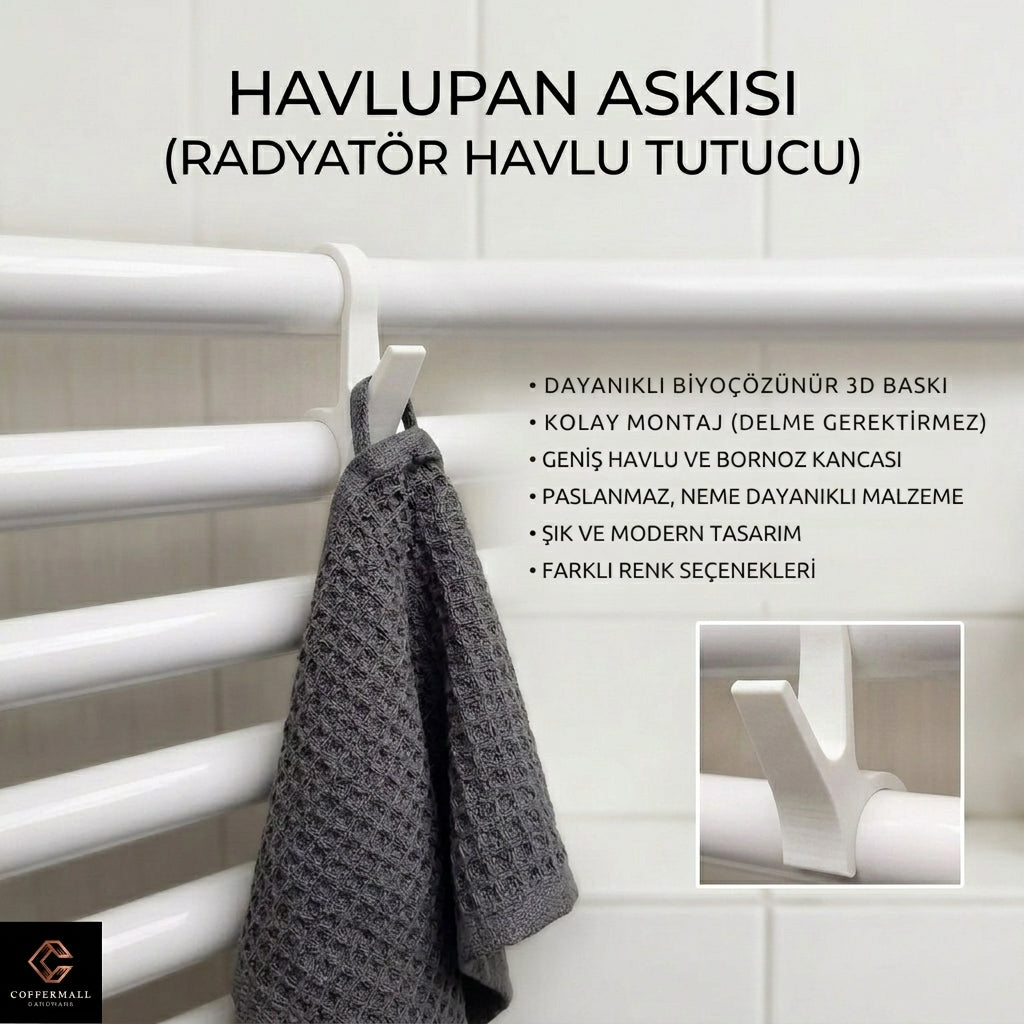 Havlupan ve Radyatör Askısı (6 adet) - Havlu, Kıyafet ve Bornoz İçin Pratik Banyo Askılığı